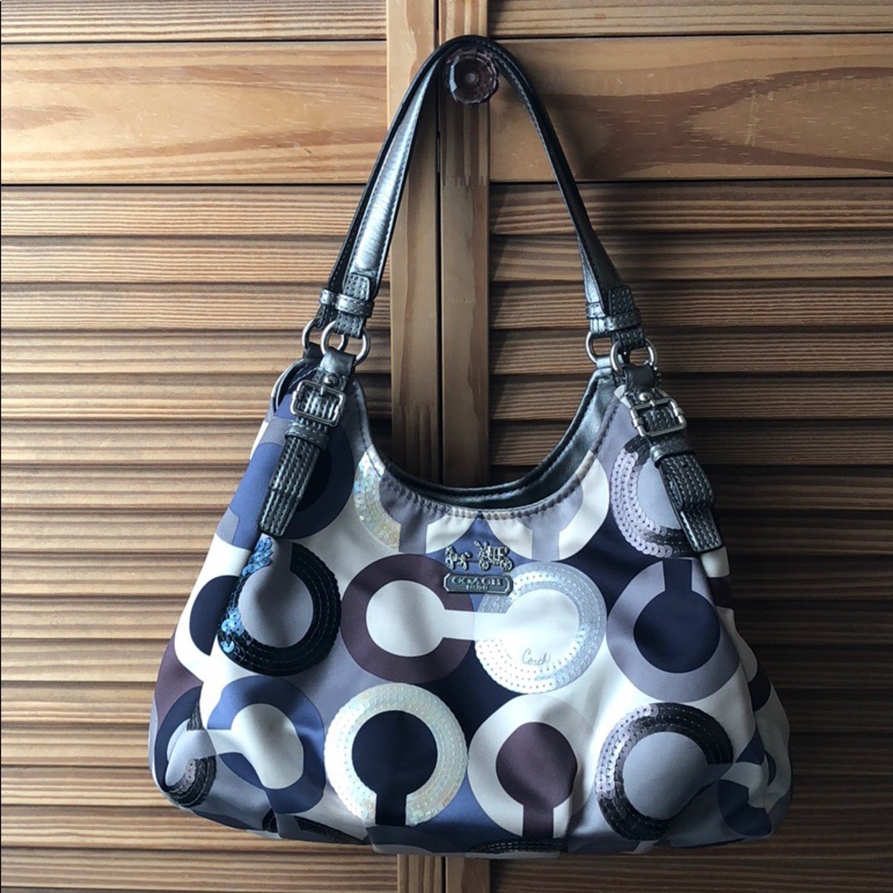 COACH MADISON GRAPHIC OP ART SEQUIN MAGGIE BAG